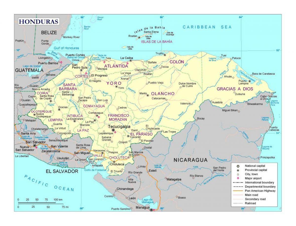 Honduras mapa con cidades