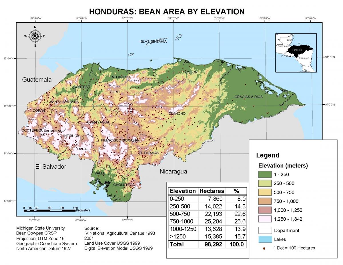 mapa de Honduras elevación