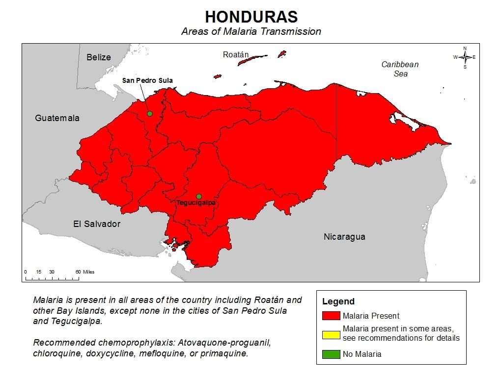 mapa de Honduras malaria