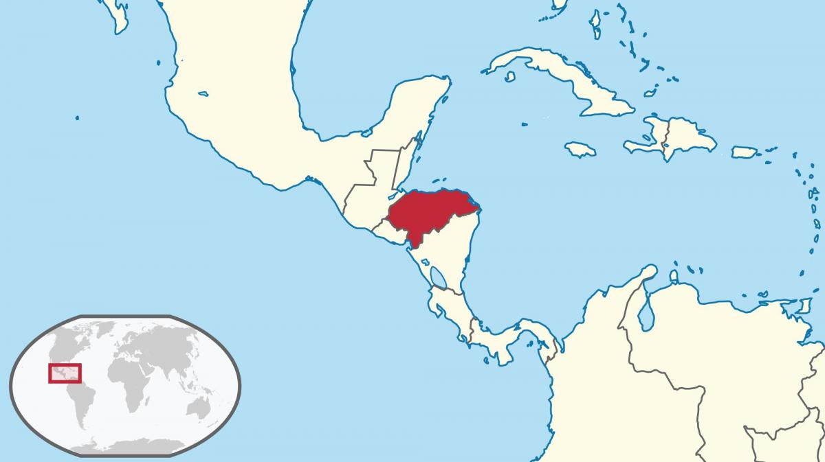 Honduras localización no mapa do mundo