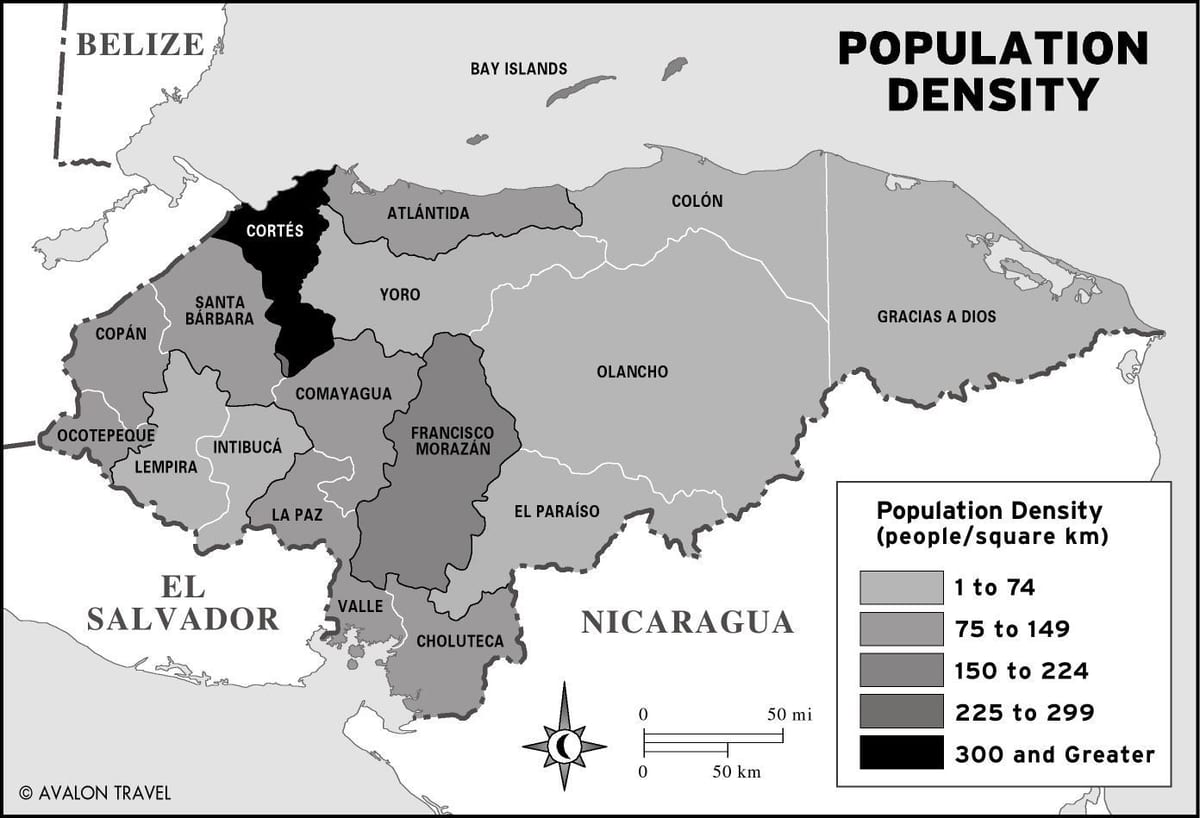 mapa de Honduras poboación