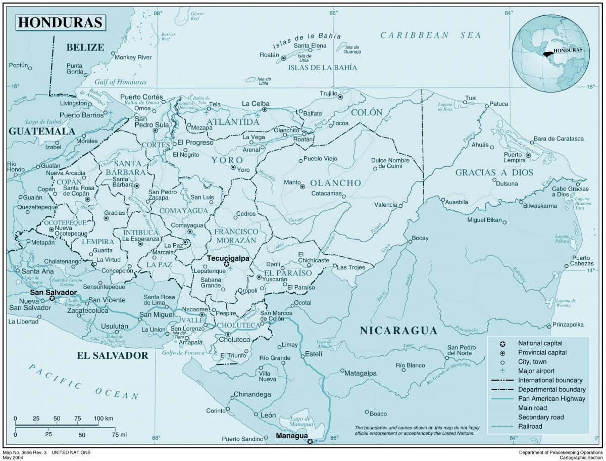 mapa do mapa físico de Honduras