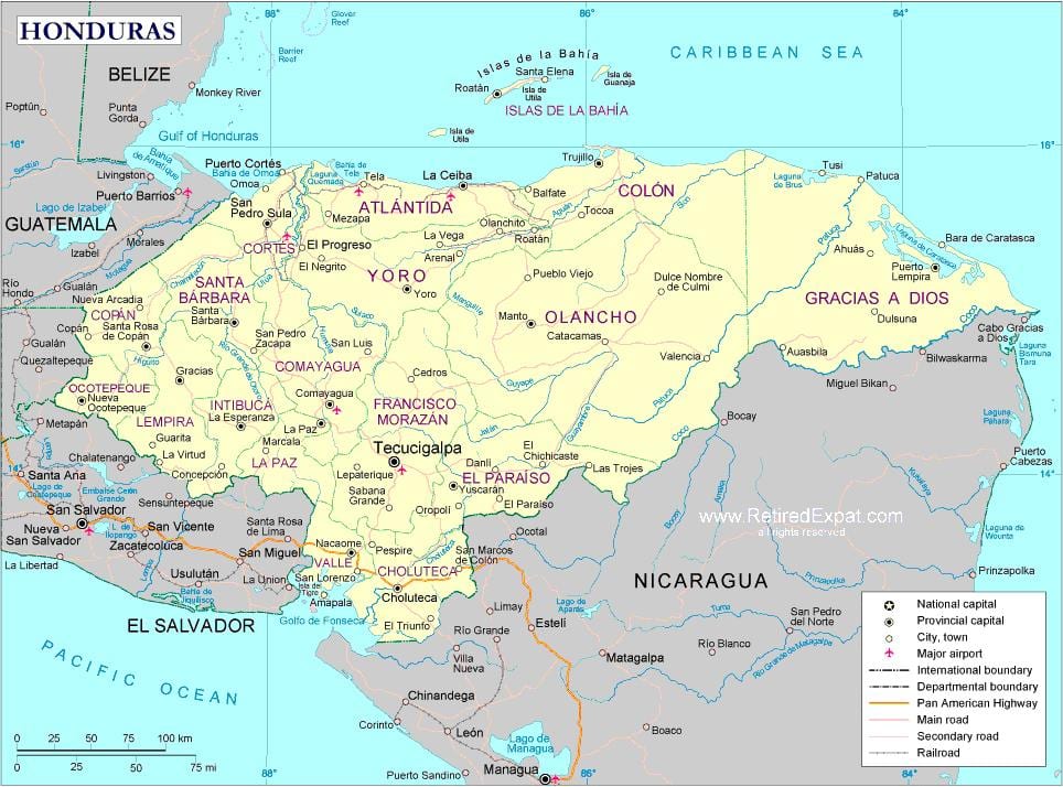 mapa do mapa político de Honduras