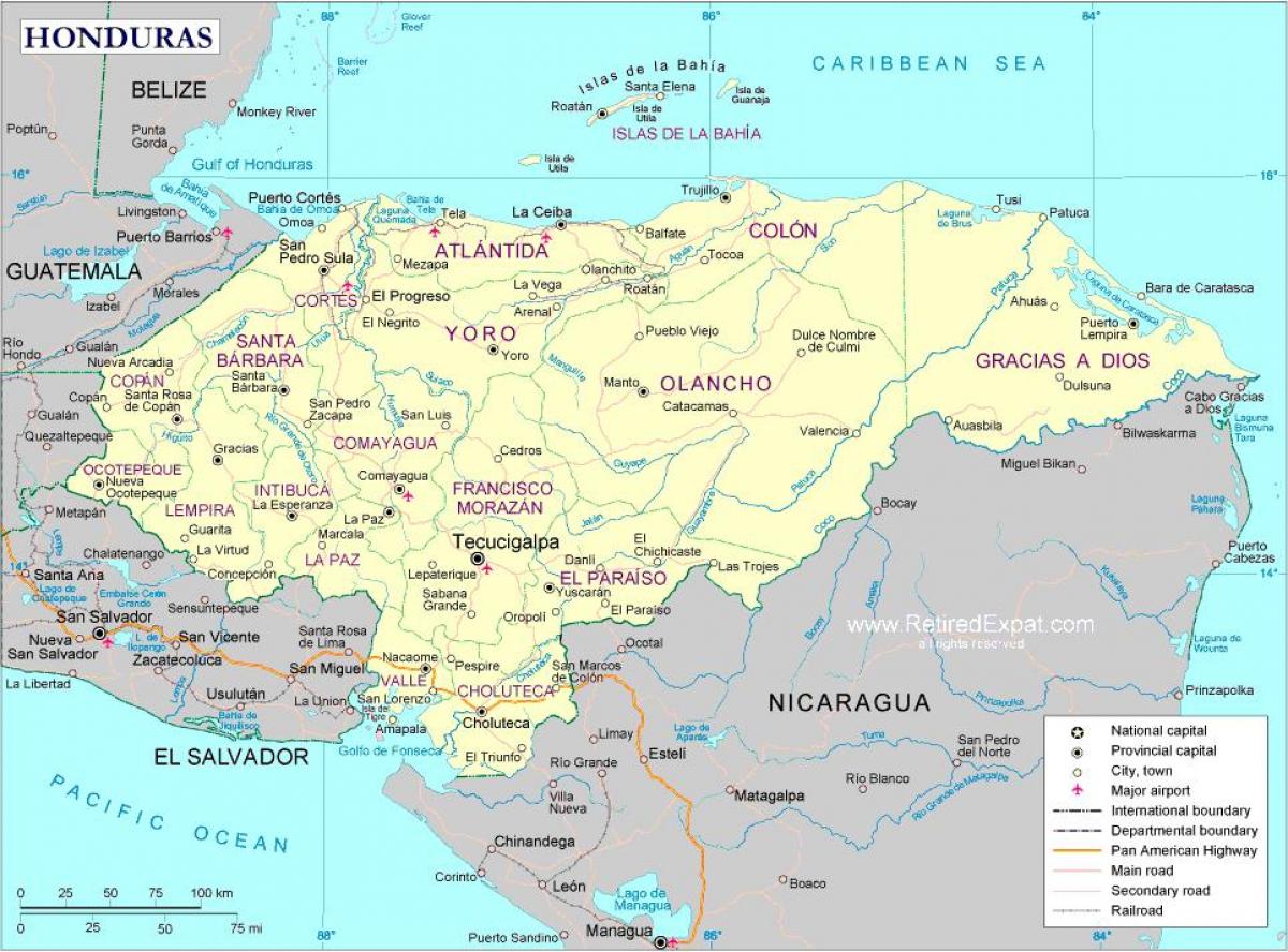 mapa do mapa político de Honduras
