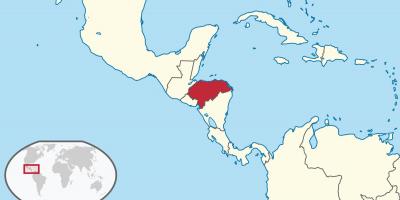 Honduras localización no mapa do mundo
