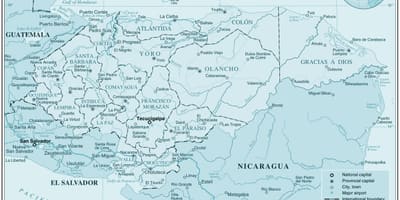 Mapa do mapa físico de Honduras